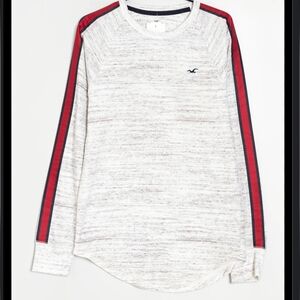 Hollister Heathered Long Sleeve Tee with Red Stripes